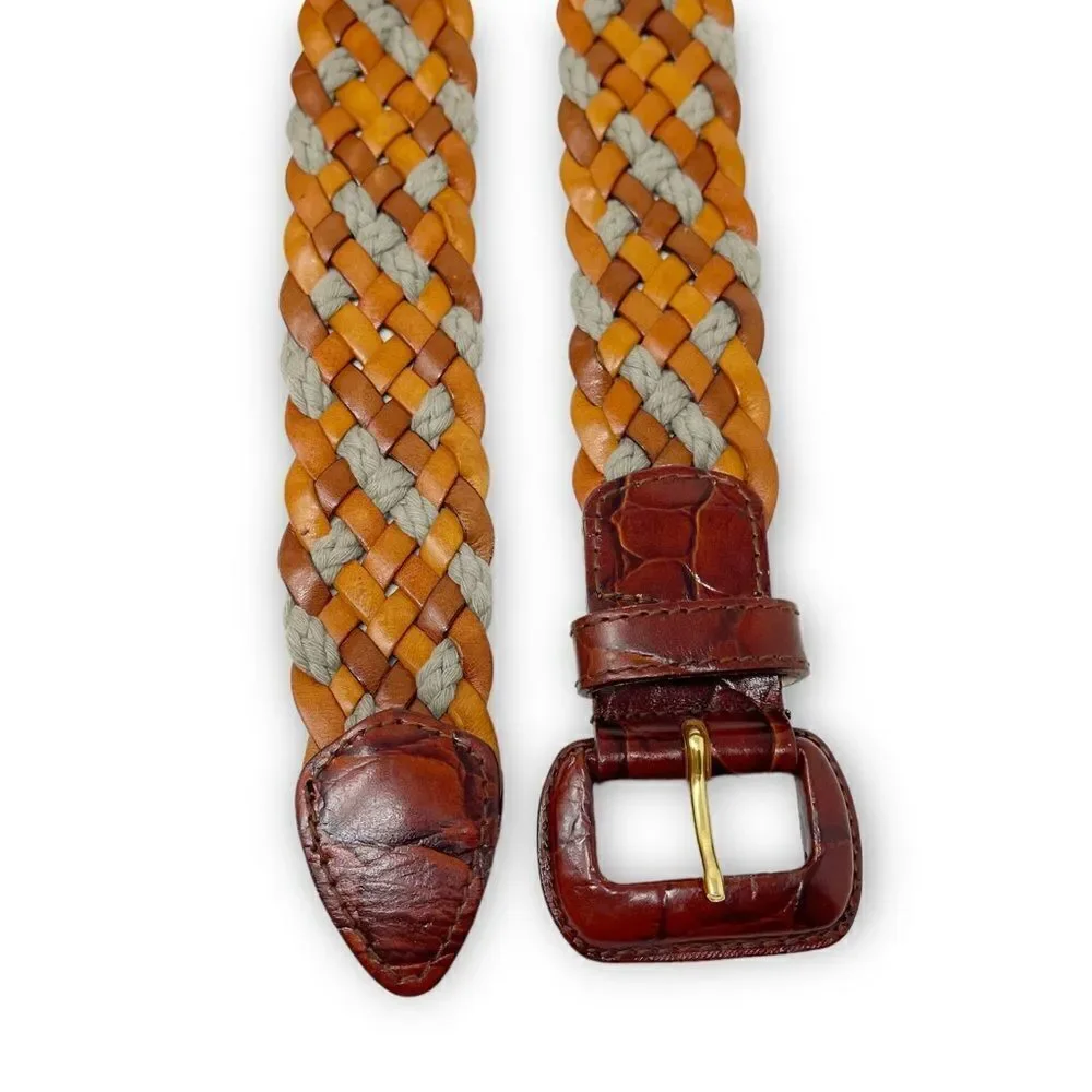 Woven Braided Basket Leather Belt Youth Size Medium